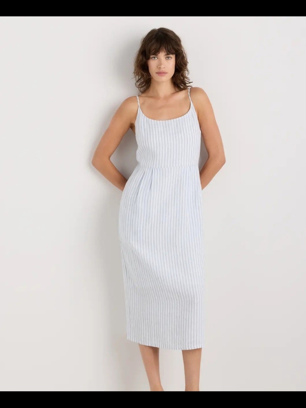 Quince Light Blue & White Striped Midi Dress